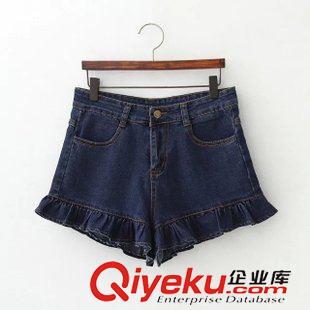 短褲 韓版潮2015夏裝新款女裝 荷葉邊百搭中腰水洗牛仔短褲原始圖片2
