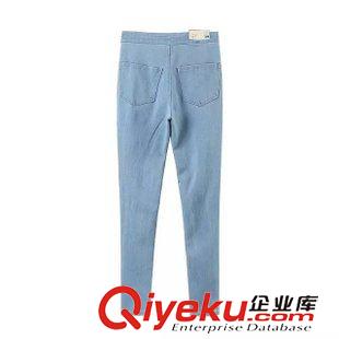 牛仔褲 歐洲站 2015秋裝新品歐美女裝 經典高腰高彈破洞小腳牛仔褲長褲原始圖片3