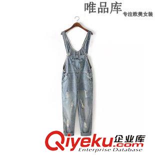 牛仔褲 2015秋裝新款 歐美女裝 品牌時(shí)尚磨破做舊彈力小腳牛仔褲 女褲