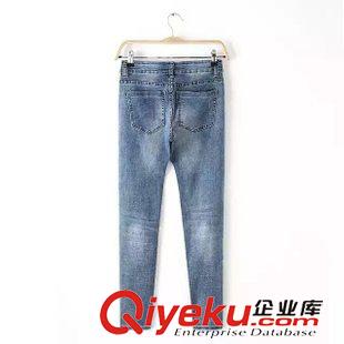 牛仔褲 2015秋裝新款 歐美女裝 品牌時(shí)尚磨破做舊彈力小腳牛仔褲 女褲原始圖片3