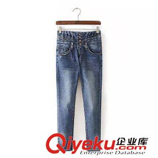 牛仔褲 歐美2015秋裝新款女裝長褲 dp時尚水洗磨白高腰四?？叟Ｗ醒澰紙D片3