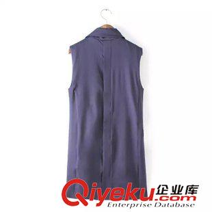 馬甲 速賣通爆款 2015秋裝新款馬夾 歐美女裝 純色長(zhǎng)款后開叉女式馬甲原始圖片3