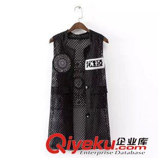 馬甲 現(xiàn)貨歐美2015夏季新款女裝馬夾 dp時(shí)尚徽章刺繡拼接網(wǎng)眼馬甲原始圖片2