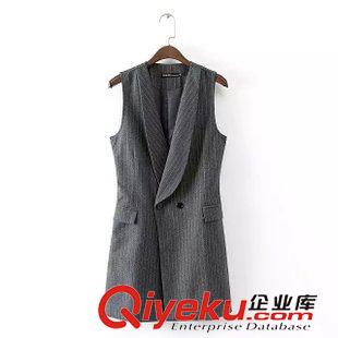馬甲 現(xiàn)貨批發(fā) 歐美dp2015秋裝新款女裝 職業(yè)修身中長(zhǎng)款條紋西裝馬甲原始圖片2
