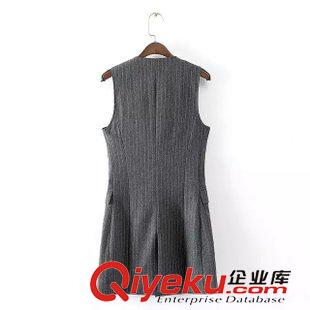 馬甲 現(xiàn)貨批發(fā) 歐美dp2015秋裝新款女裝 職業(yè)修身中長(zhǎng)款條紋西裝馬甲原始圖片3