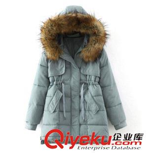 棉衣 2015冬季新品女士棉衣韓版大碼側(cè)拉鏈加厚抽繩毛領(lǐng)中長款棉襖批發(fā)原始圖片2
