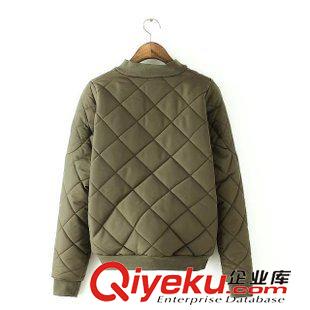 棉衣 2015秋冬新品棉襖歐美風(fēng) 立領(lǐng)拉鏈菱形純色女士短款棉衣批發(fā)原始圖片3