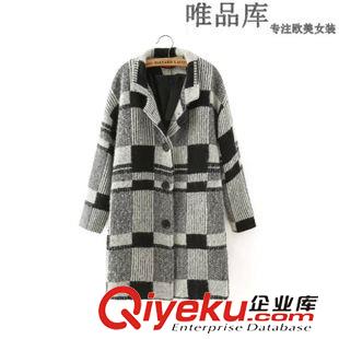 呢子大衣 風(fēng)衣 2015秋冬新品韓版時(shí)尚大衣女 寬松雙色格子繭形羊毛毛呢大衣