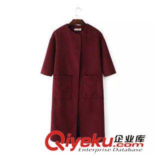 呢子大衣 風衣 2015秋冬新品女士呢子外套中長款復古七分袖毛呢大衣批發(fā)原始圖片2
