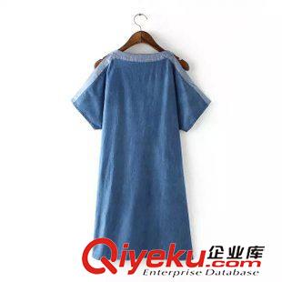 大碼女裝   歐洲站 一件代發2015新款短裙露肩歐美風顯瘦刺繡短袖牛仔連衣裙原始圖片3