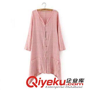 打底褲、防曬衣等小件 2015夏裝新款 歐美女裝 純棉純色不規(guī)則長款開衫棉麻長袖防曬衣原始圖片2