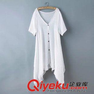 打底褲、防曬衣等小件 2015夏季新款森系文藝爆款純色棉麻不規(guī)則單排扣短袖開衫 防曬衣原始圖片2
