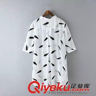 打底褲、防曬衣等小件 2015夏季新款韓版時(shí)尚中長(zhǎng)款羽毛印花雪紡衫 防曬衣原始圖片3