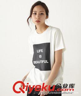 女T恤 moussy 官網(wǎng)新款 字母印休閑t恤  LIFE IS BEAUTIFUL