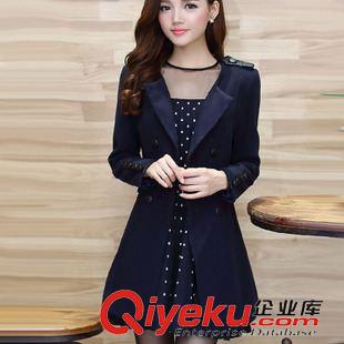 毛呢外套新品 2015秋冬新款雙排扣毛呢外套女中長款長袖修身妮子大衣原始圖片2