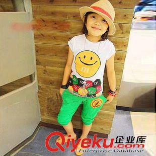套裝 韓版笑臉套裝 短袖T恤套裝 時尚可愛幼兒園演出裝校園裝tj批發原始圖片2
