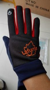 手套 外貿原單樂飛葉男女戶外登山手套 彈力拼色刺繡觸屏防滑騎行手套