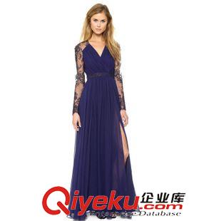 8月中旬 2015速賣(mài)通ebay爆款蕾絲刺繡拼接雪紡大裙擺落地禮服裙連衣裙