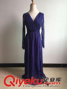 8月中旬 2015速賣(mài)通ebay爆款蕾絲刺繡拼接雪紡大裙擺落地禮服裙連衣裙