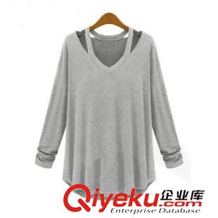 8月中旬 ebay速賣通新款歐美時尚休閑女裝露肩長袖V領(lǐng)上衣T恤 打底衫