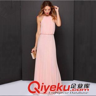 11111111 2015熱銷速賣通熱賣ebay 歐美爆款掛脖純色無袖長裙Party Dress