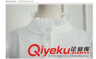 襯衫  韓國淑女百搭立領木耳花邊白襯衫女長袖休閑襯衣打底衫新上女韓版原始圖片2