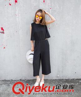 套裝 2015夏季新款歐美時尚dp寬松假兩件九分闊腿褲連體褲時尚套裝潮原始圖片2