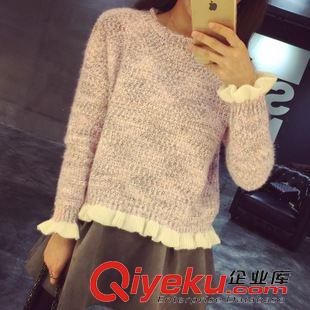 針織 毛衣 小清新毛衣女冬加厚木耳邊套頭學(xué)生短款冬款女士針織打底衫原始圖片3