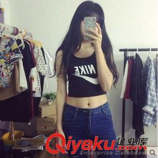 馬甲 背心 高腰短款勾勾字母上衣露臍露腰百搭彈力打底小背心 一件代發(fā)原始圖片2