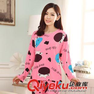 盛夏裝 新款春秋季女長袖睡衣多款卡通奶牛牛奶絲長褲睡衣家居服套裝爆款原始圖片3