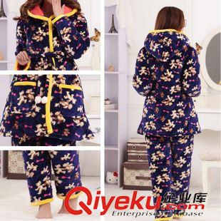 超柔夾棉/法蘭絨夾棉/貝貝絨夾棉 冬季水貂絨夾棉睡衣 卡通可愛女人保暖加厚加絨PINK棉襖絨家居服原始圖片2
