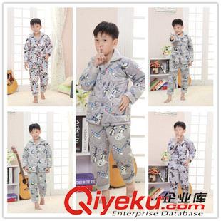 超柔夾棉/法蘭絨夾棉/貝貝絨夾棉 2015冬季兒童睡衣套裝 超柔夾棉加厚卡通家居服 三層夾棉中長款原始圖片2
