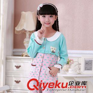 親子裝/童裝 春秋純棉兒童睡衣 加厚女童翻領開胸套頭小孩保暖桃心公仔家居服原始圖片3
