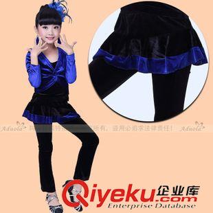 裙子系列 2015秋冬新款 金絲絨套裝 兒童拉丁服 練習(xí)服 舞蹈服 假2件套原始圖片3