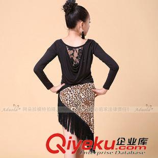 秋冬款拉丁舞蹈服 新款兒童拉丁舞服裝豹紋三角巾長(zhǎng)袖秋冬舞蹈服裝練功服女三件套原始圖片3