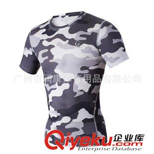 跑步上衣 ARSUXEO 個性迷彩透氣速干彈力緊身衣短袖T恤上衣歐碼原始圖片2