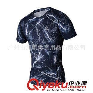跑步上衣 ARSUXEO 個性迷彩透氣速干彈力緊身衣短袖T恤上衣歐碼原始圖片3