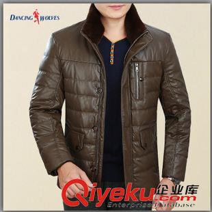2015冬季新款 冬季新款皮衣獺兔毛領(lǐng)尼克服男中年男商務(wù)加厚羽絨服外套立領(lǐng)脫卸原始圖片2