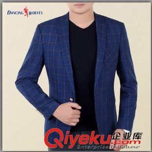 2015秋季新款 與狼共舞男版英倫小西裝男韓版休閑西服男修身格子潮外套男上衣薄