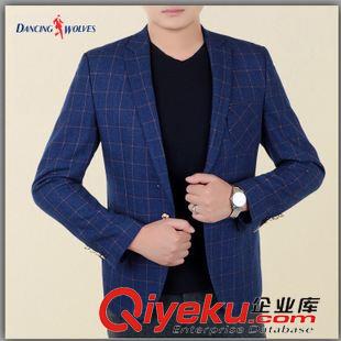 2015秋季新款 與狼共舞男版英倫小西裝男韓版休閑西服男修身格子潮外套男上衣薄