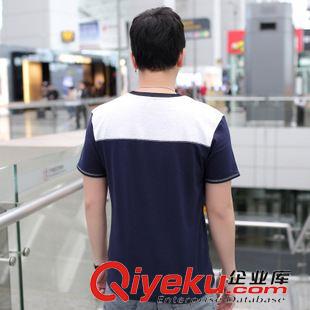 (長(zhǎng)款 短款)T恤  夏裝V領(lǐng)男士短袖T恤 男裝純色上衣修身韓版純棉體恤衫潮原始圖片2
