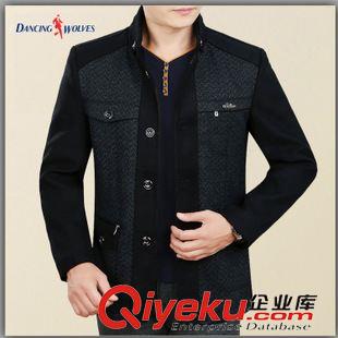 皮衣/夾克 男士夾克與狼共舞秋冬季韓版修身外套商務(wù)休閑男裝毛呢上衣潮zp原始圖片2