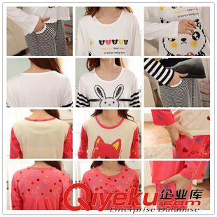 長袖款 2014卡通女裝長袖圓點(diǎn)牛奶絲睡衣 蝴蝶熊條紋兔休閑棉質(zhì)家居服原始圖片3