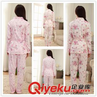 莫代爾/牛奶絲 春秋季女裝睡衣三件套裝長袖吊帶衫日系和服甜美碎花牛奶絲家居服原始圖片2