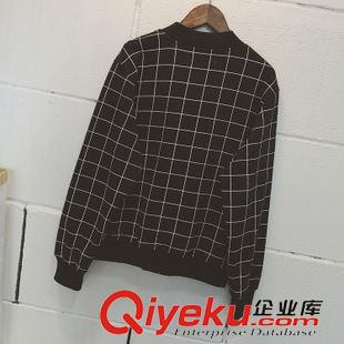 歐美范 歐美風(fēng)AA風(fēng)簡(jiǎn)單學(xué)院風(fēng)復(fù)古格子抓絨加厚暗扣棒球外套開(kāi)衫厚實(shí)女原始圖片3