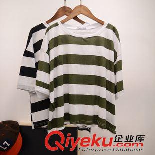 韓范 韓國訂單  百搭簡約新品夏季寬條紋舒適寬版短袖T恤5色