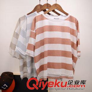 韓范 韓國訂單  百搭簡約新品夏季寬條紋舒適寬版短袖T恤5色