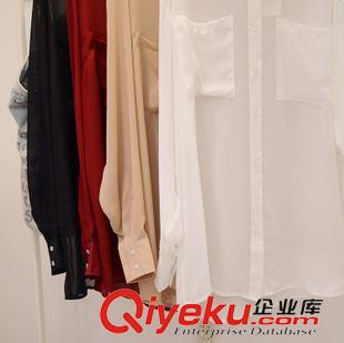 AA風格 美國代購American Apparel/AA純色長袖雪紡寬松ts襯衣防曬罩衫