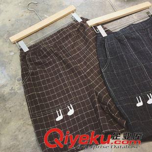 網店爆款 塔卡沙日單復古百搭格紋刺繡雙腳羊毛毛呢闊腿松緊腰靴褲五分褲原始圖片2