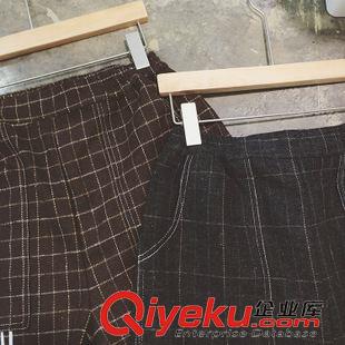 網店爆款 塔卡沙日單復古百搭格紋刺繡雙腳羊毛毛呢闊腿松緊腰靴褲五分褲原始圖片3